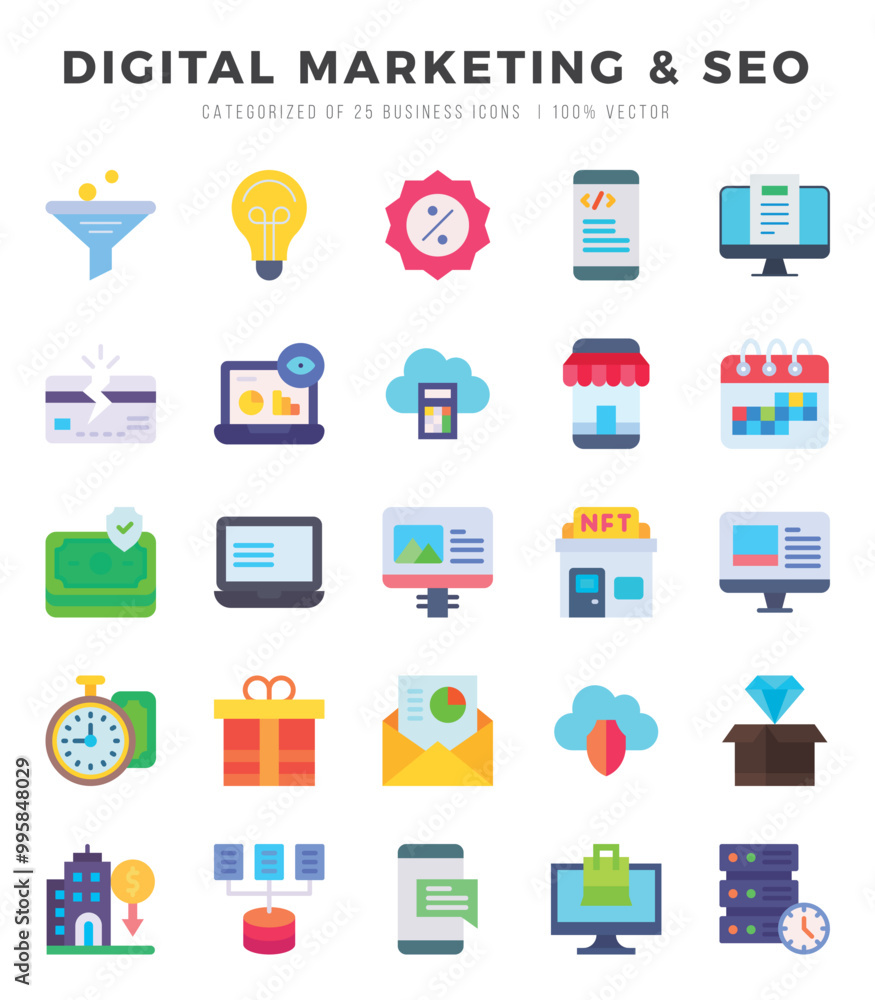 Set of DIGITAL MARKETING & SEO Icons Flat icons collection. Set of DIGITAL MARKETING & SEO Icons Flat icons collection.