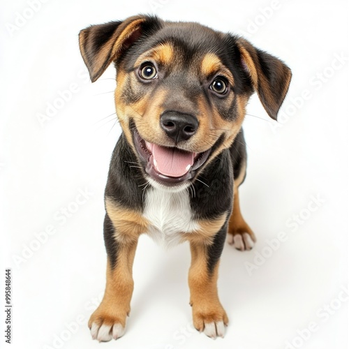 Puppy in a cheerful stance, isolated on a clean white background, natural light. 32k, full ultra hd, high resolution