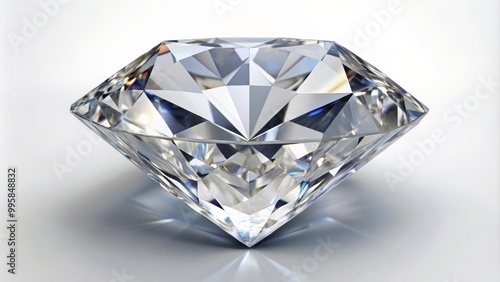 Large brilliant cut diamond is reflecting light on a white background photo