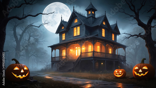 Eerie atmospheric scene of a hounted house. Halloween theme. photo