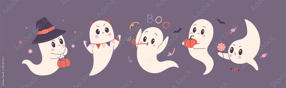Halloween character set. Cute ghost collection. Halloween character set. Cute ghost collection.