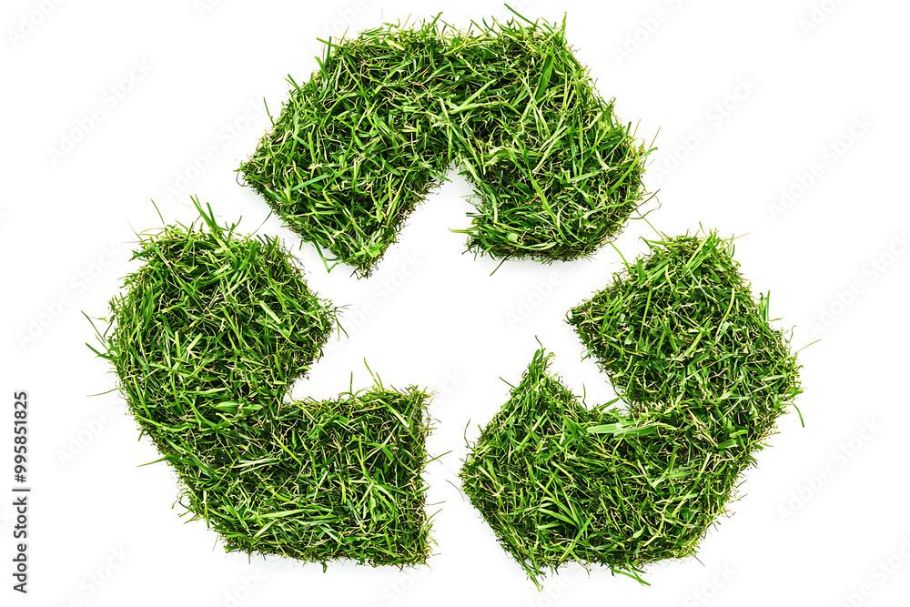 A green grass recycling icon, isolated on a white background, symbolizes sustainability, environmental care, and eco-friendly practices. A green grass recycling icon, isolated on a white background, symbolizes sustainability, environmental care, and eco-friendly practices.