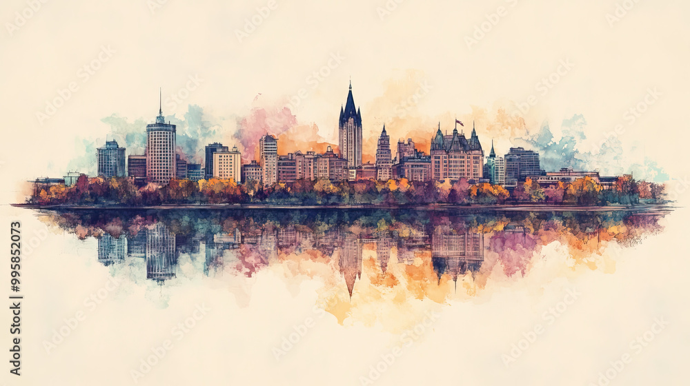 Obraz premium Saskatoon, Canada, color pen pencil hand-drawn effect drawing illustration for travel poster, card, wallpaper, backdrop or banner. Modern, clear, artistic and simple