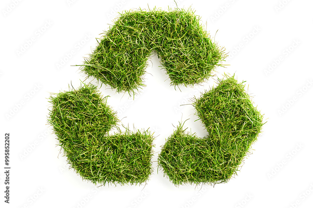 A green grass recycling icon, isolated on a white background, symbolizes sustainability, environmental care, and eco-friendly practices. A green grass recycling icon, isolated on a white background, symbolizes sustainability, environmental care, and eco-friendly practices.