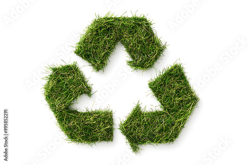 A green grass recycling icon, isolated on a white background, symbolizes sustainability, environmental care, and eco-friendly practices.