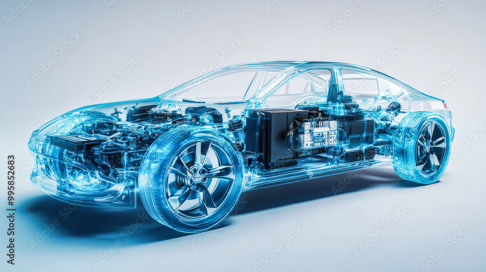Digital rendering of a transparent high tech electric car Digital rendering of a transparent high tech electric car