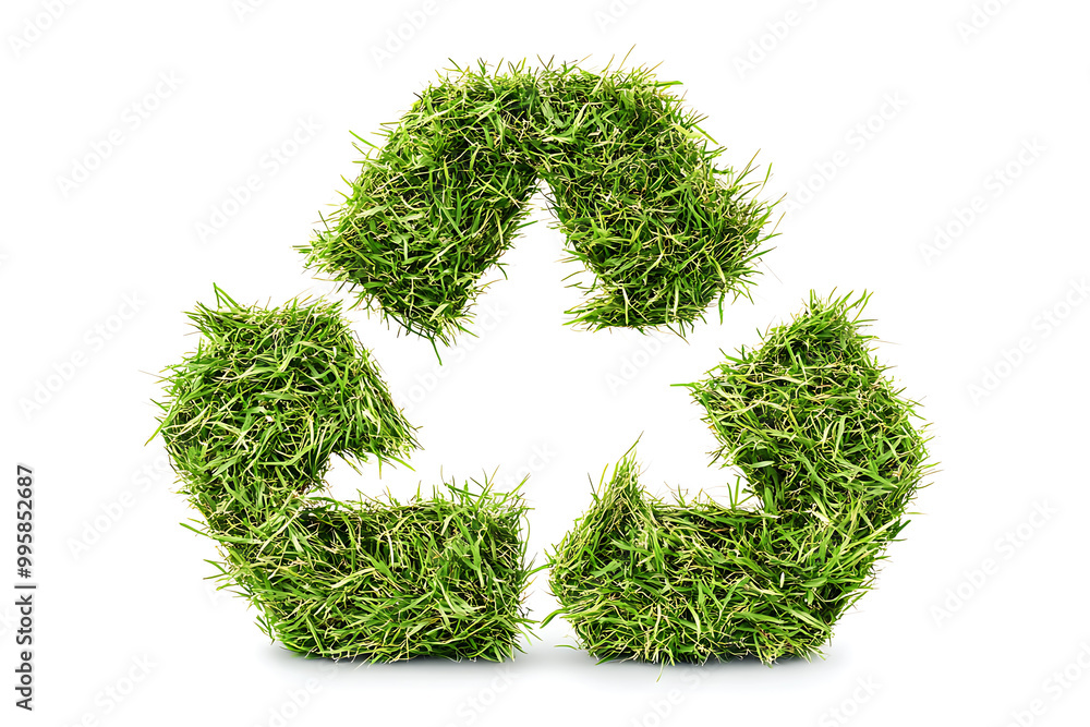 A green grass recycling icon, isolated on a white background, symbolizes sustainability, environmental care, and eco-friendly practices. A green grass recycling icon, isolated on a white background, symbolizes sustainability, environmental care, and eco-friendly practices.