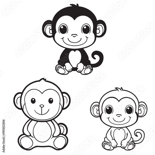 Cute cartoon monkey line art for kids book