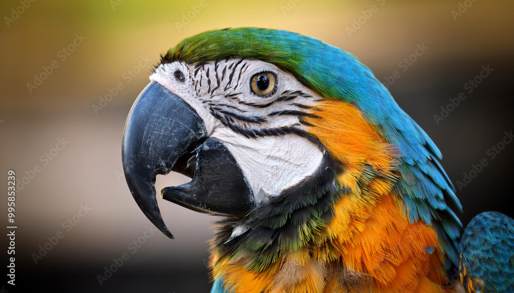 Close-Up of a Macaw, Emphasizing Its Stunning Plumage and Vibrant Colors Close-Up of a Macaw, Emphasizing Its Stunning Plumage and Vibrant Colors