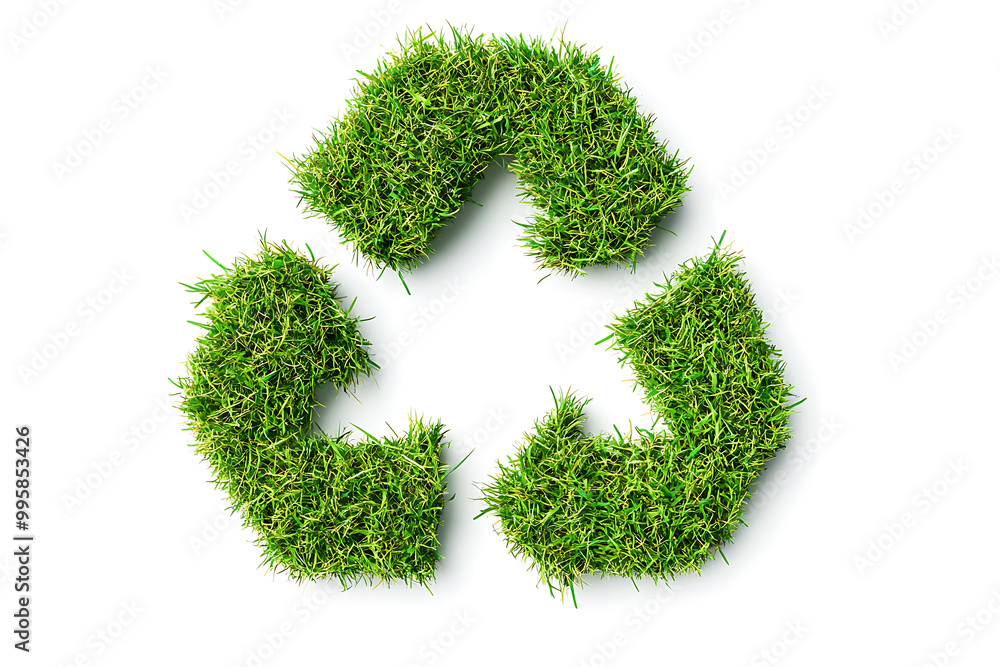 A green grass recycling icon, isolated on a white background, symbolizes sustainability, environmental care, and eco-friendly practices. A green grass recycling icon, isolated on a white background, symbolizes sustainability, environmental care, and eco-friendly practices.