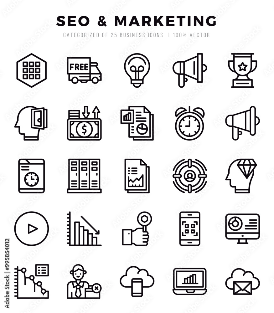 Set of 25 SEO & Marketing Lineal Icons Pack. Set of 25 SEO & Marketing Lineal Icons Pack.