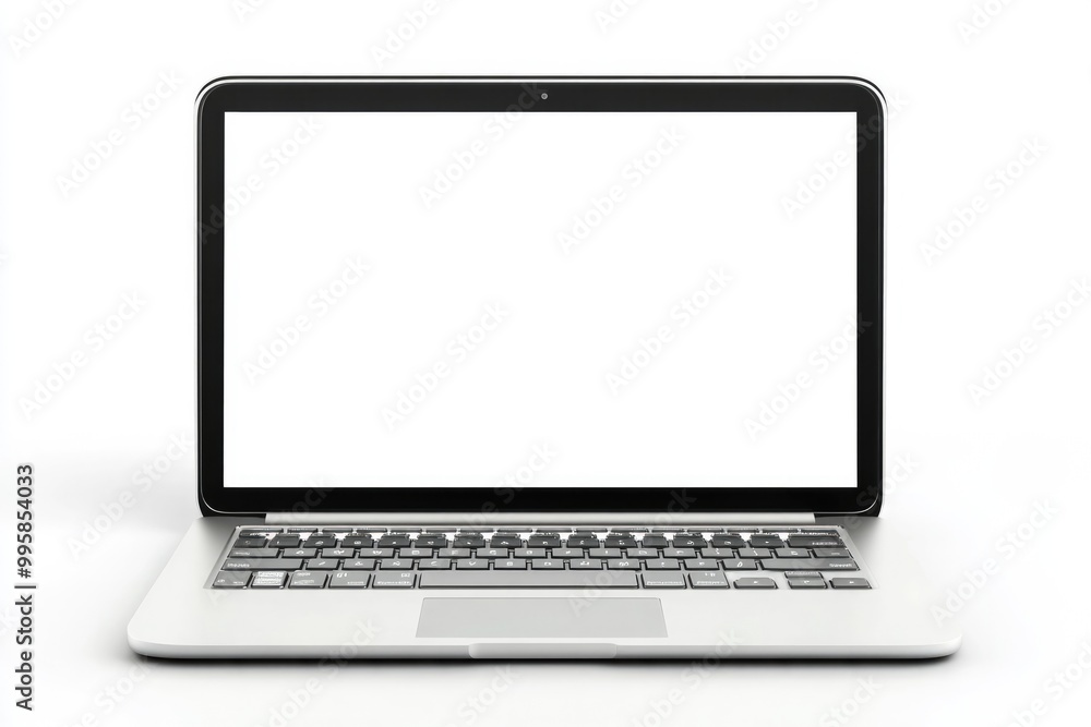 Modern laptop with blank white screen on a plain white background. The sleek design and compact form make it ideal for digital mockups or technology presentations. Modern laptop with blank white screen on a plain white background. The sleek design and compact form make it ideal for digital mockups or technology presentations.