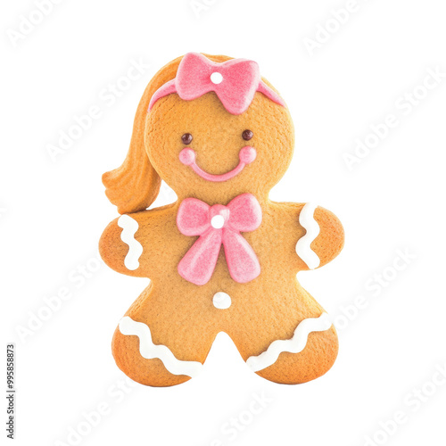 Cute Gingerbread Girl Cookie on Transparent Background