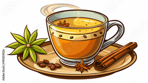 Freshly brewed coffee with a sprinkle of cinnamon brainstimulating beverage rich in antioxidants , Indian Masala chai tea. Traditional Indian hot drink with milk and spices on white background closeup