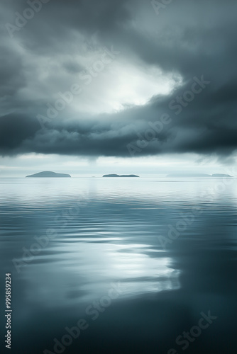 Dark Swirling Clouds Over Tranquil Ocean View