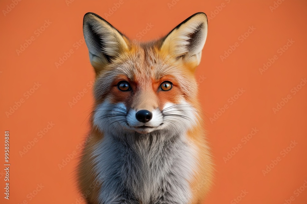 Curious Fox Close-Up Against Bright Orange Background Curious Fox Close-Up Against Bright Orange Background