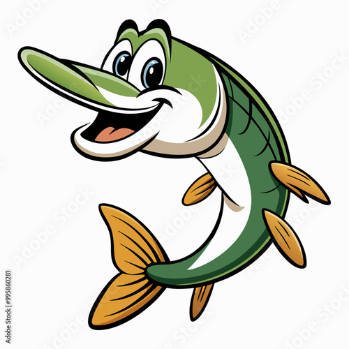 A fish with a fish on its head , Cartoon strong angry barracuda fish mascot