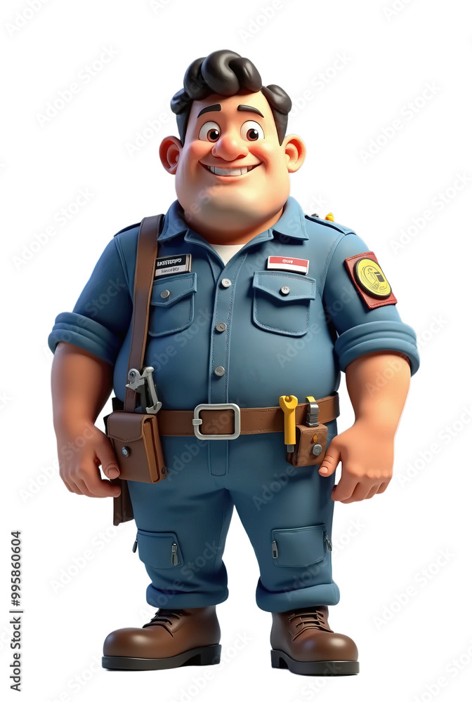A small virtual cartoon full body 3D model of a male engineer isolated on a white and transparent background A small virtual cartoon full body 3D model of a male engineer isolated on a white and transparent background