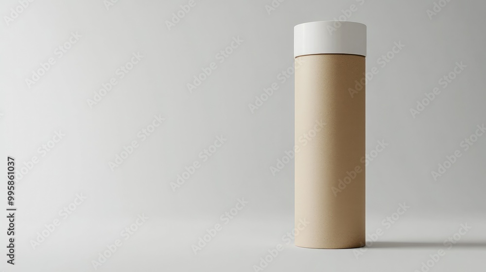 A sturdy paper tube with a twist-off lid, standing on a white background, representing modern and sustainable packaging for cosmetics or food. A sturdy paper tube with a twist-off lid, standing on a white background, representing modern and sustainable packaging for cosmetics or food.