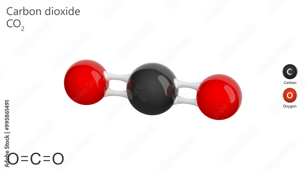 3d model of the carbon dioxide molecule. Chemical formula CO2. Carbon ...
