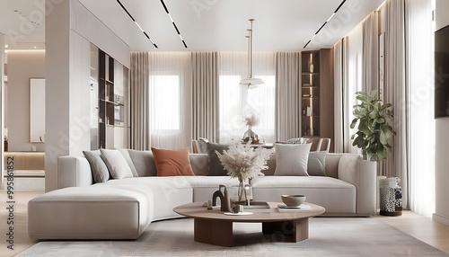 Elegant and cozy interior layout with simple furniture.