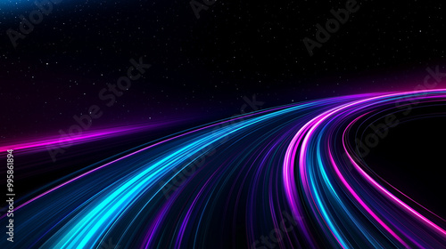 Abstract light speed motion background in blue and purple. Night sky, highway. Business concept. High-res 3D vector.