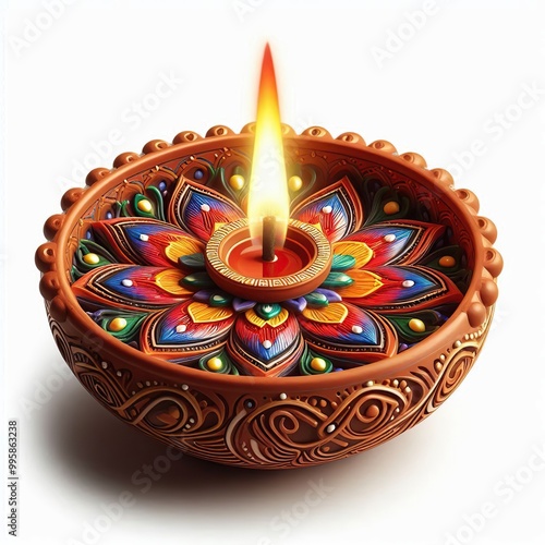 Terracotta Diwali Diya Lamp, generative AI photo