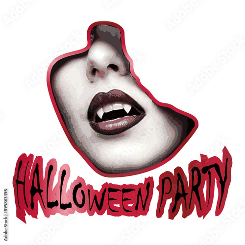 lips isolated on white, vampire lips illustration. Halloween sticker.