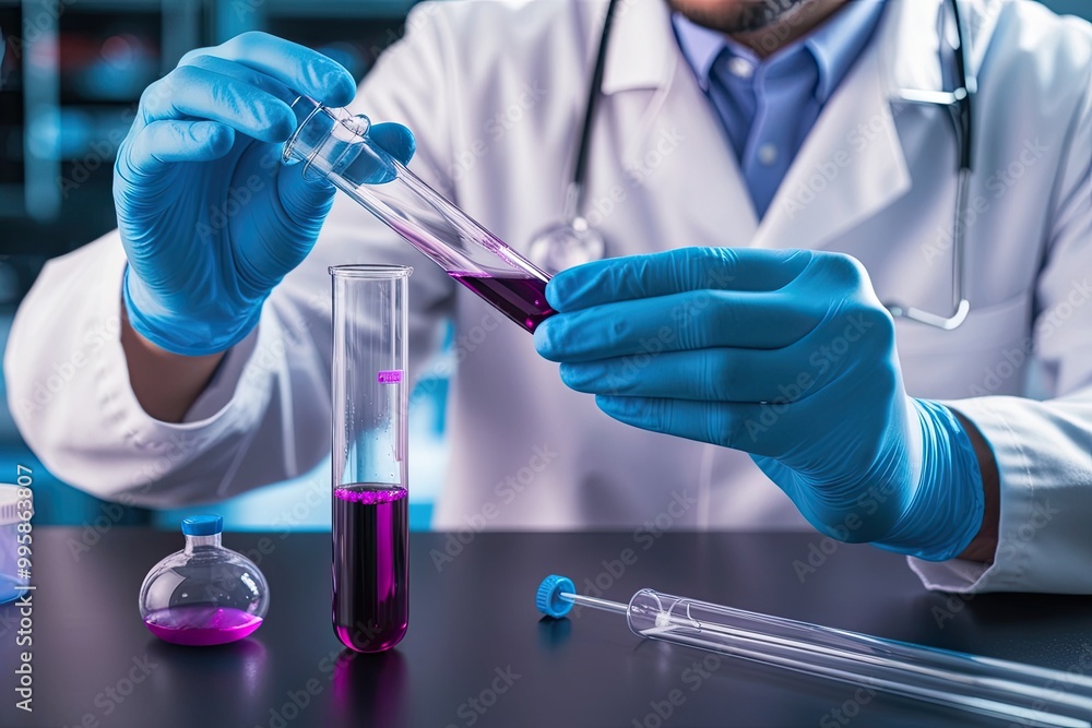 Purple Liquid Analysis in Laboratory Tube for Biotechnology and Pharmaceutical Innovations Purple Liquid Analysis in Laboratory Tube for Biotechnology and Pharmaceutical Innovations