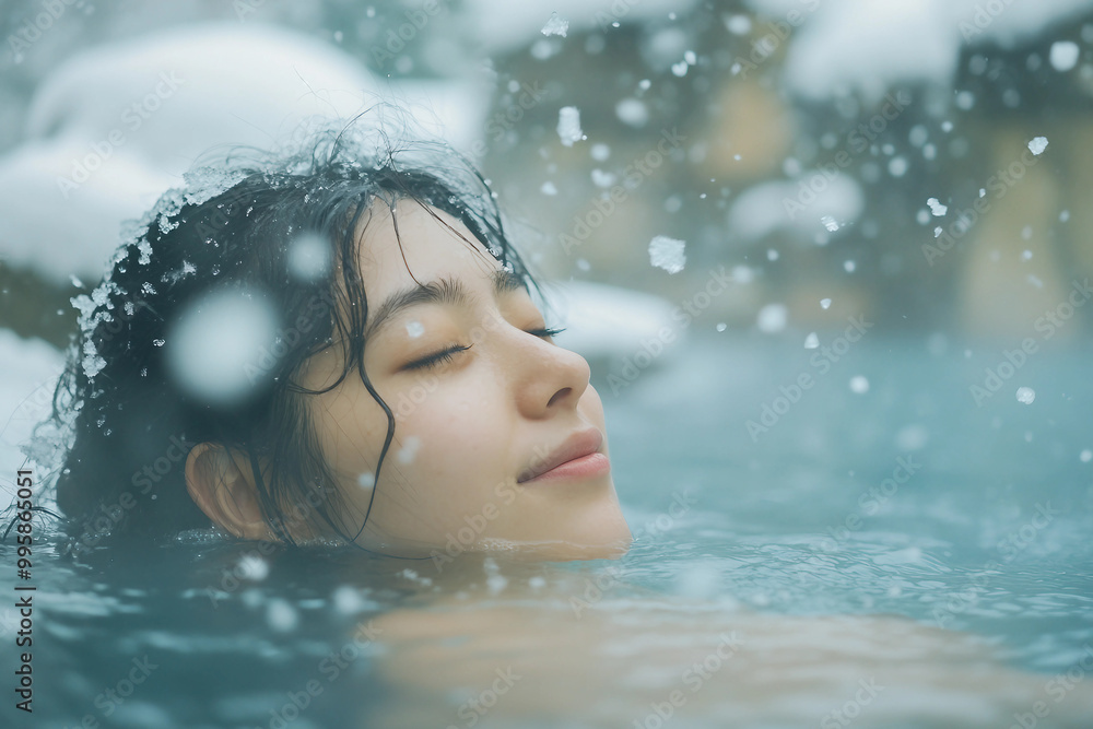 Generative AI portrait of serene woman relaxing in winter resort spa Generative AI portrait of serene woman relaxing in winter resort spa