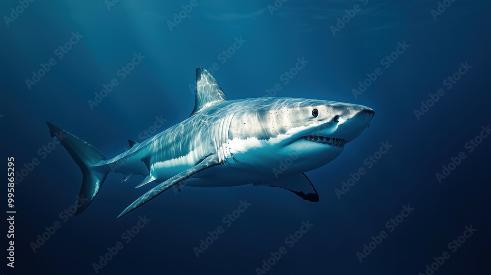 A large shark is swimming in the ocean A large shark is swimming in the ocean
