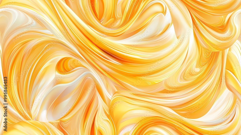 The image is a abstract painting made up of swirling yellow and light orange stripes that create a fluid and dynamic effect. The image is a abstract painting made up of swirling yellow and light orange stripes that create a fluid and dynamic effect.