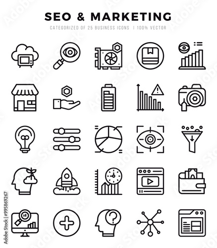 Set of SEO & Marketing icons. Vector Illustration.