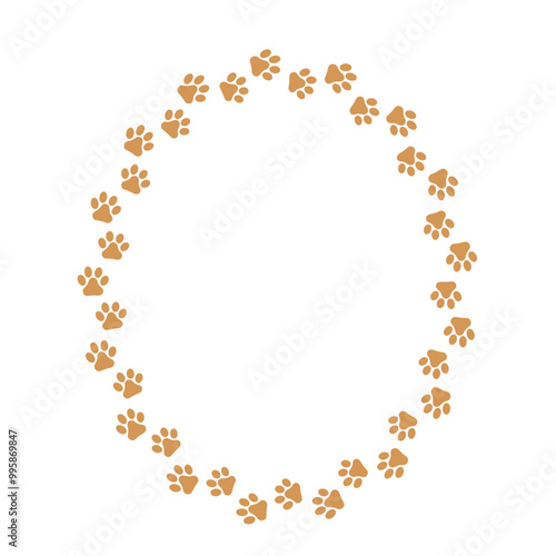 A Charming and Cute Paw Print Border vertical oval shape Frame. Ideal for All Pet Lovers and Animal Enthusiasts