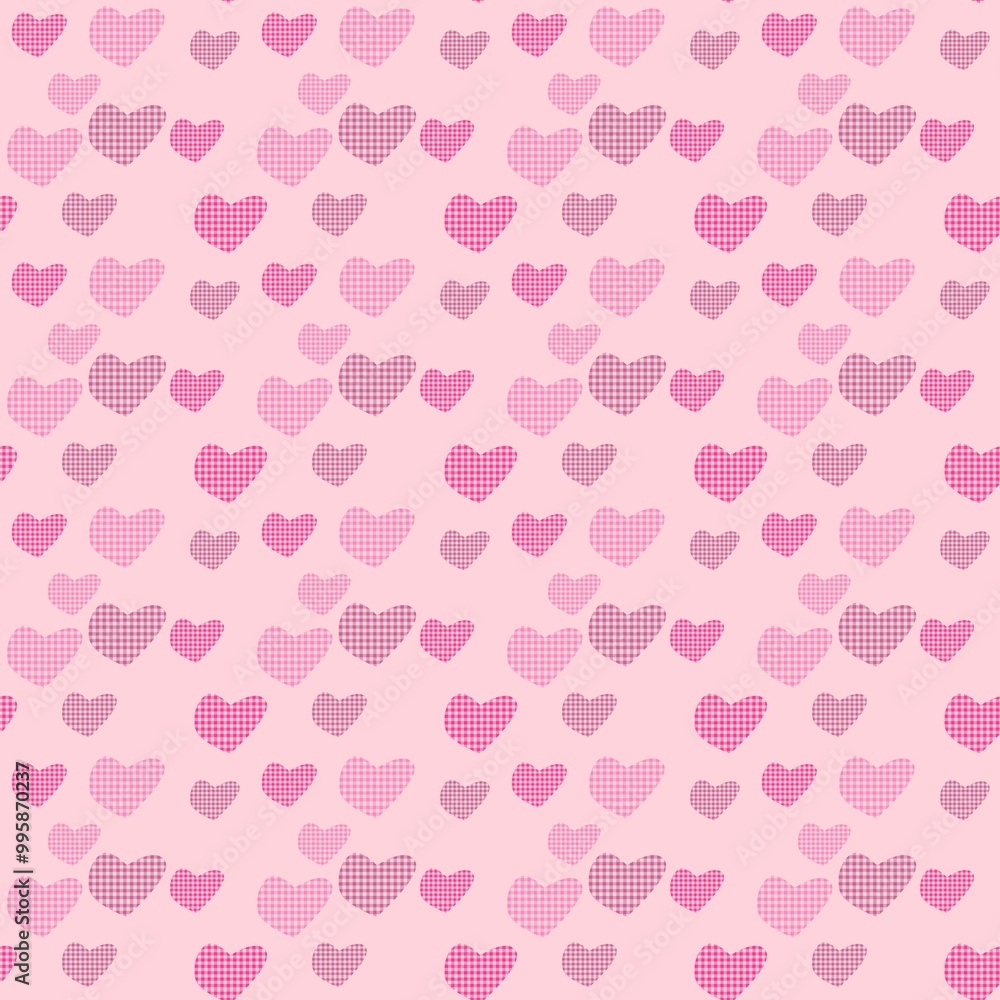 Seamless pattern featuring beautifully adorned hearts in pink buffalo plaid, adding a cute and vibrant touch to the design. Seamless pattern featuring beautifully adorned hearts in pink buffalo plaid, adding a cute and vibrant touch to the design.