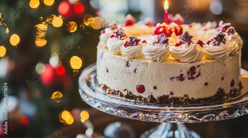 Cake on a platter at Christmas time photo