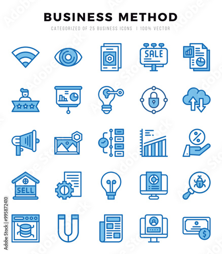 Vector icons set of Business Method. Two Color style Icons.