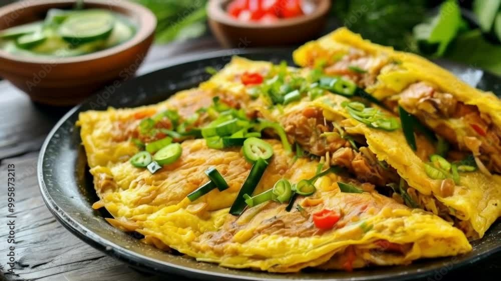 Indonesian omelette. Tahu telor Indonesian vegeterian omelette Indonesian omelette. Tahu telor Indonesian vegeterian omelette