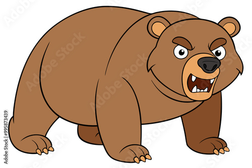 Aggressive Bear with Bared Teeth - Vector Illustration of a Fierce Bear