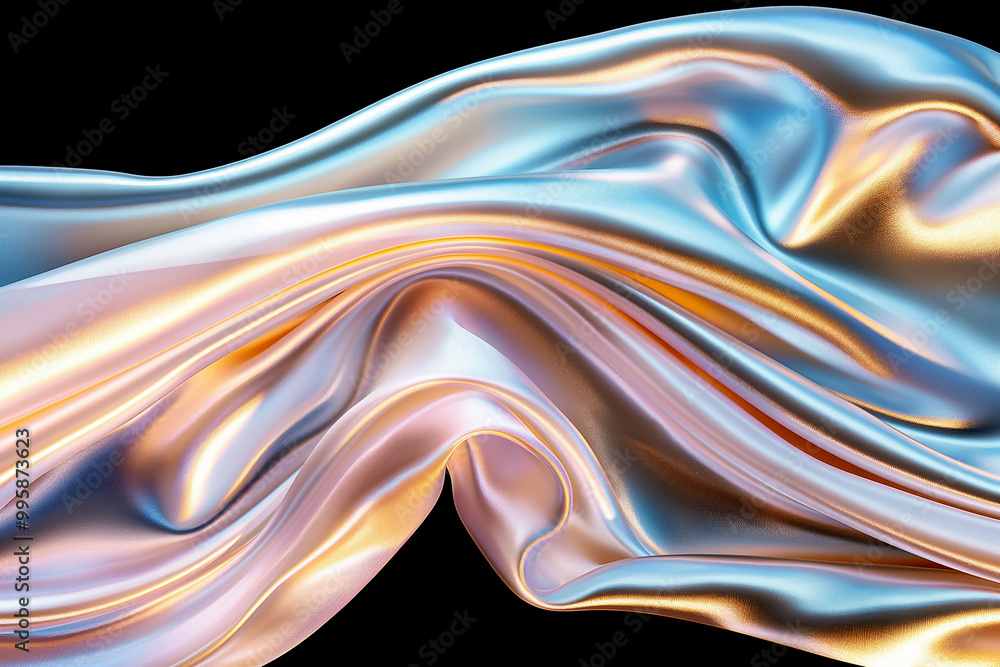 Silky material drapes elegantly, showcasing a blend of blue and peach tones that shimmer softly. This flowing fabric serves as a stylish and modern wallpaper, enhancing visual appeal