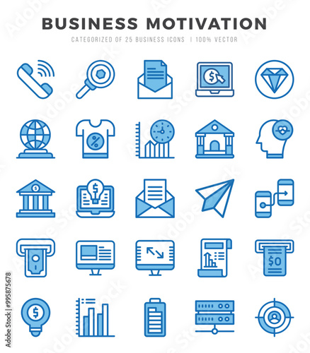 Business Motivation Icons Pack Two Color Style. Vector illustration.