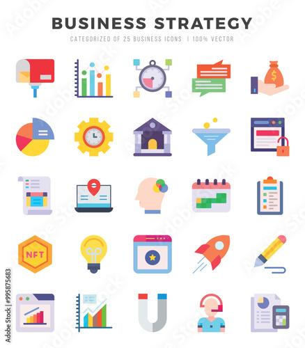 Business Strategy. Flat icons Pack. vector illustration.