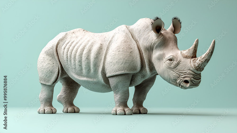 Fototapeta premium White Rhinoceros Standing on Blue Background