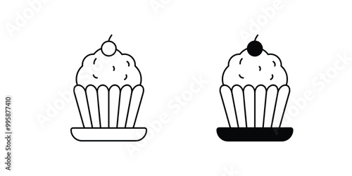 cup cake set icon with white background vector stock illustration