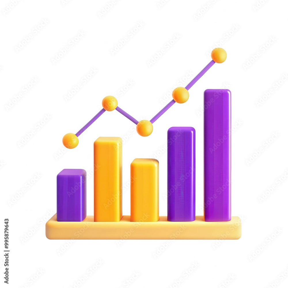 A 3D rendered colorful bar graph showing rising values with circular data points. Ideal for presentations on financial trends or statistics. A 3D rendered colorful bar graph showing rising values with circular data points. Ideal for presentations on financial trends or statistics.