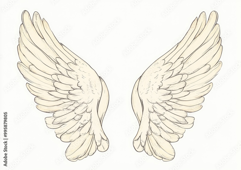 Illustration of two hand drawn wings with feathers on a white background A cartoon design element suitable for tattoos branding or labels in a vintage 2D style Illustration of two hand drawn wings with feathers on a white background A cartoon design element suitable for tattoos branding or labels in a vintage 2D style