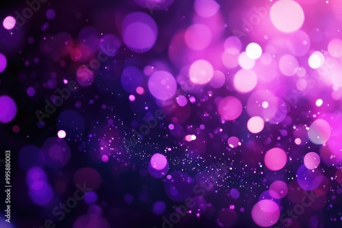 Bright violet bokeh lights create an abstract background with flying purple particles Vivid illumination and blurred light dots suitable for cover banner postcard or flyer design