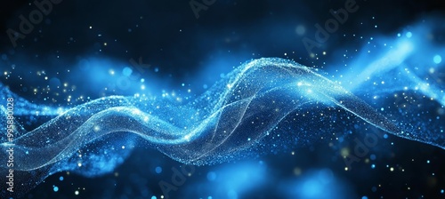 Glittering glow wavy light flow background. Generative AI technology. 