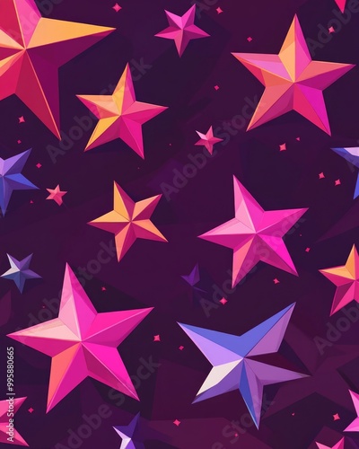 Dark pink 2D cartoon design featuring vibrant stars Contemporary geometric abstract illustration suitable for mobile themes