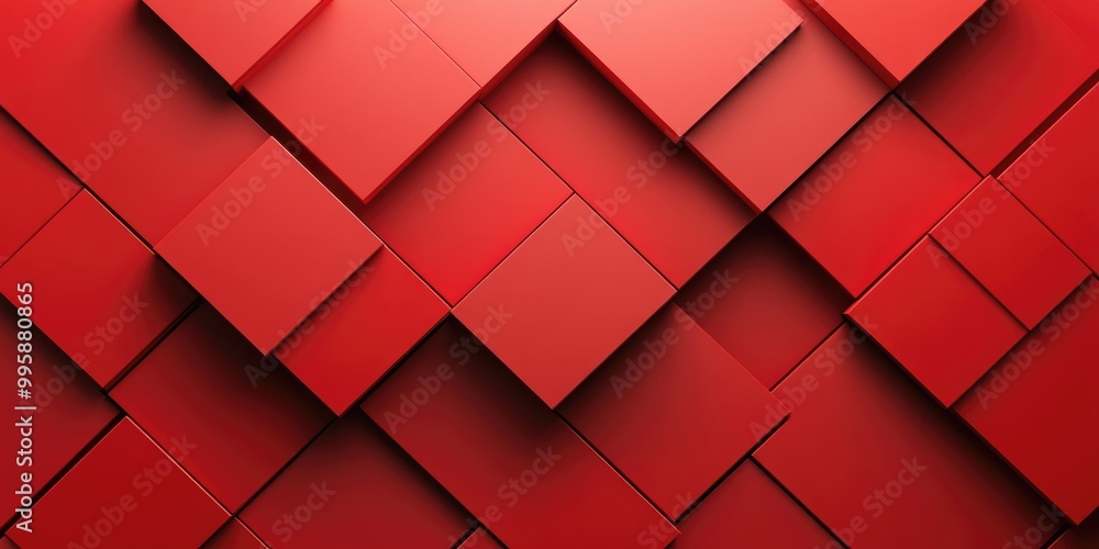 Abstract 3D illustration featuring multiple red rhombuses